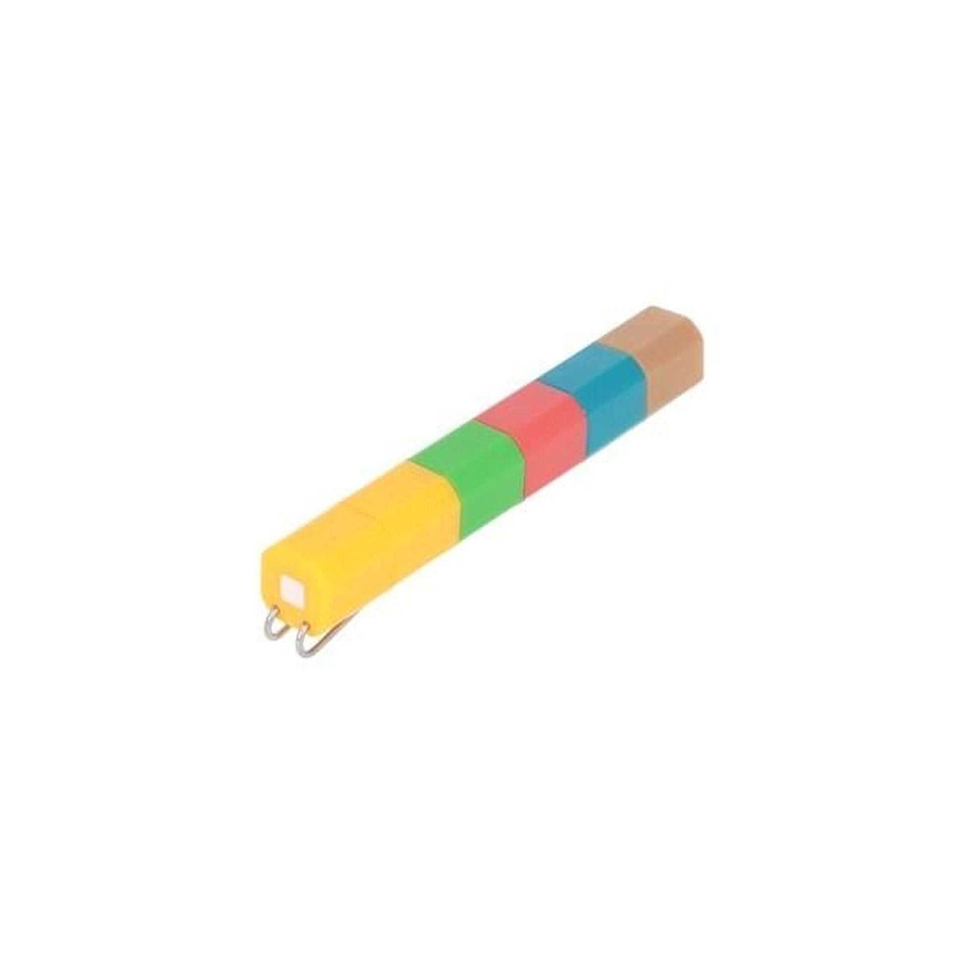 A colorful, multi-colored object resembling a toy or a small toy-like item.