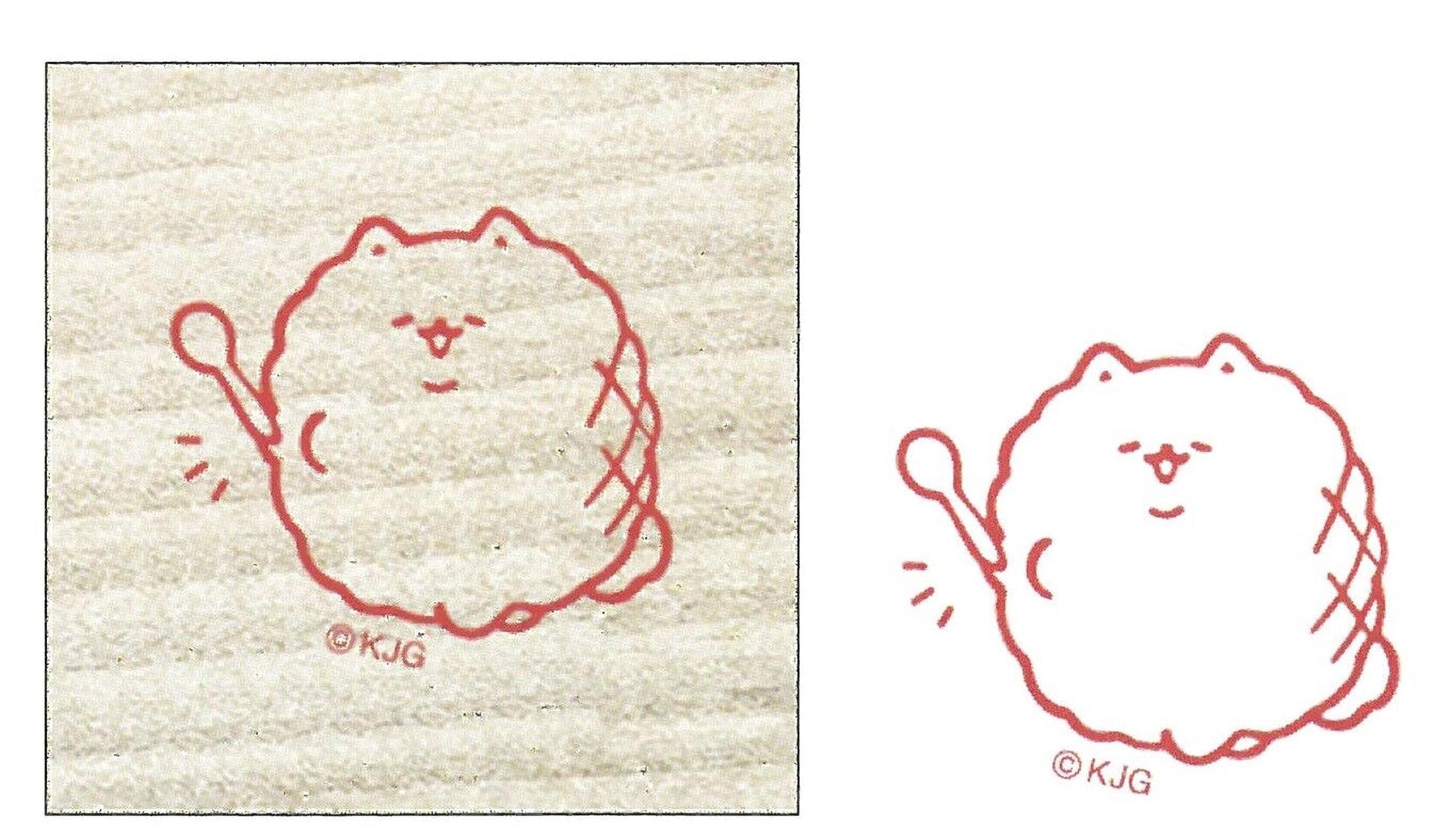 two red illustrations of a cat.