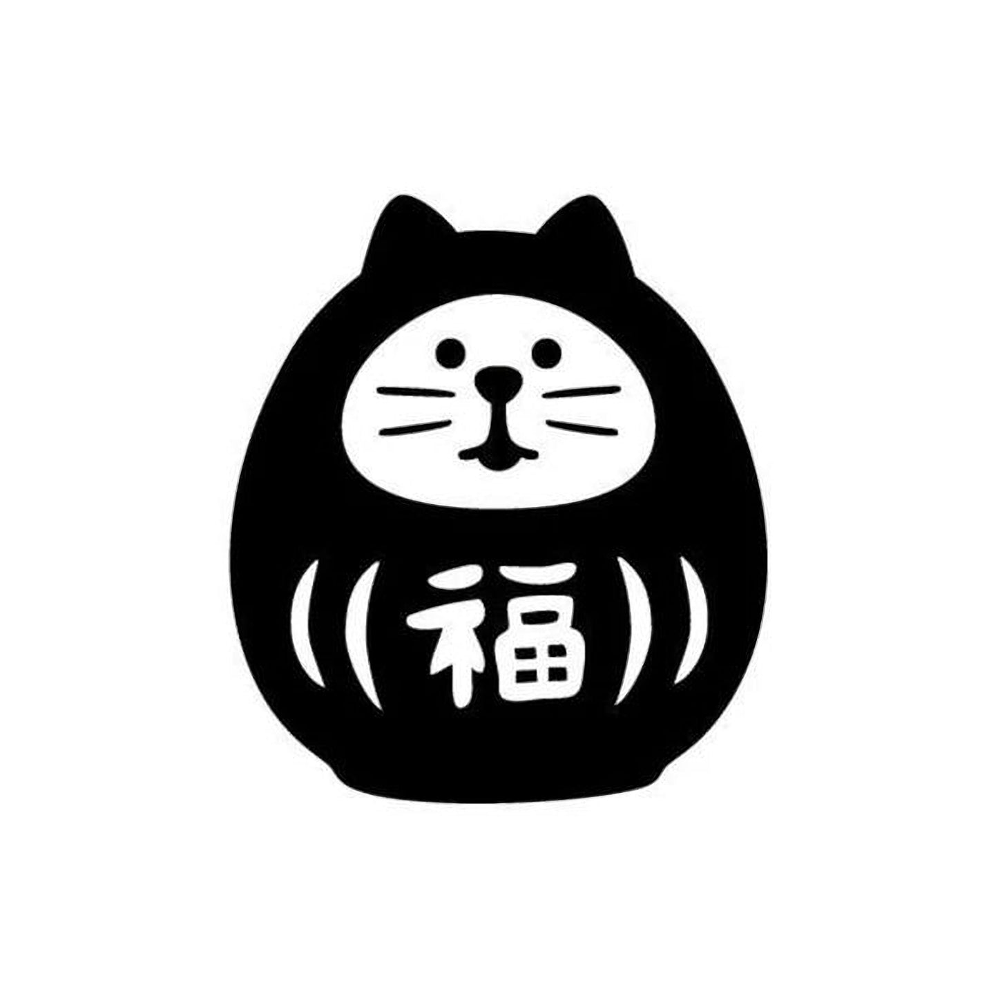 A black and white illustration of a cat-like character with a face and a symbol on its chest.