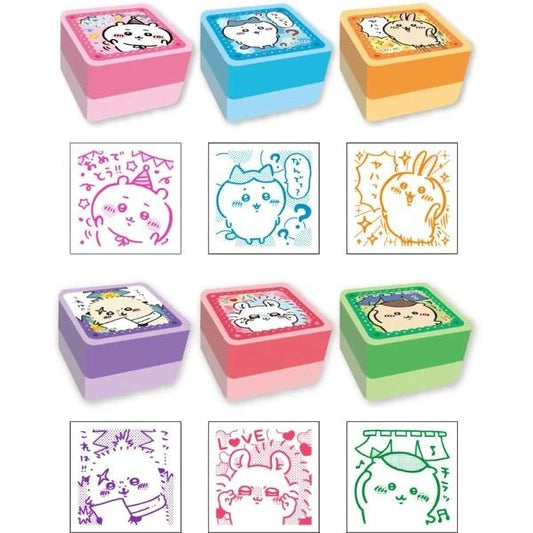 a collection of nine colorful, square-shaped objects with various cartoon-like designs and illustrations.