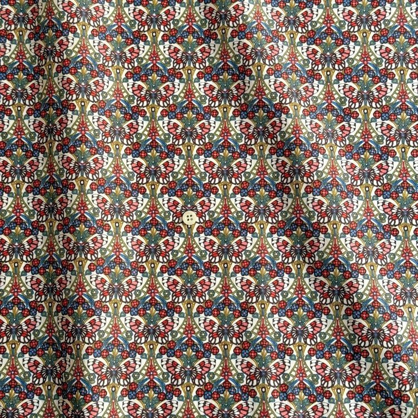 a repeating pattern of a floral design in various colors, including red, green, yellow, and blue. The pattern is intricate and detailed, creating a visually striking and vibrant design.