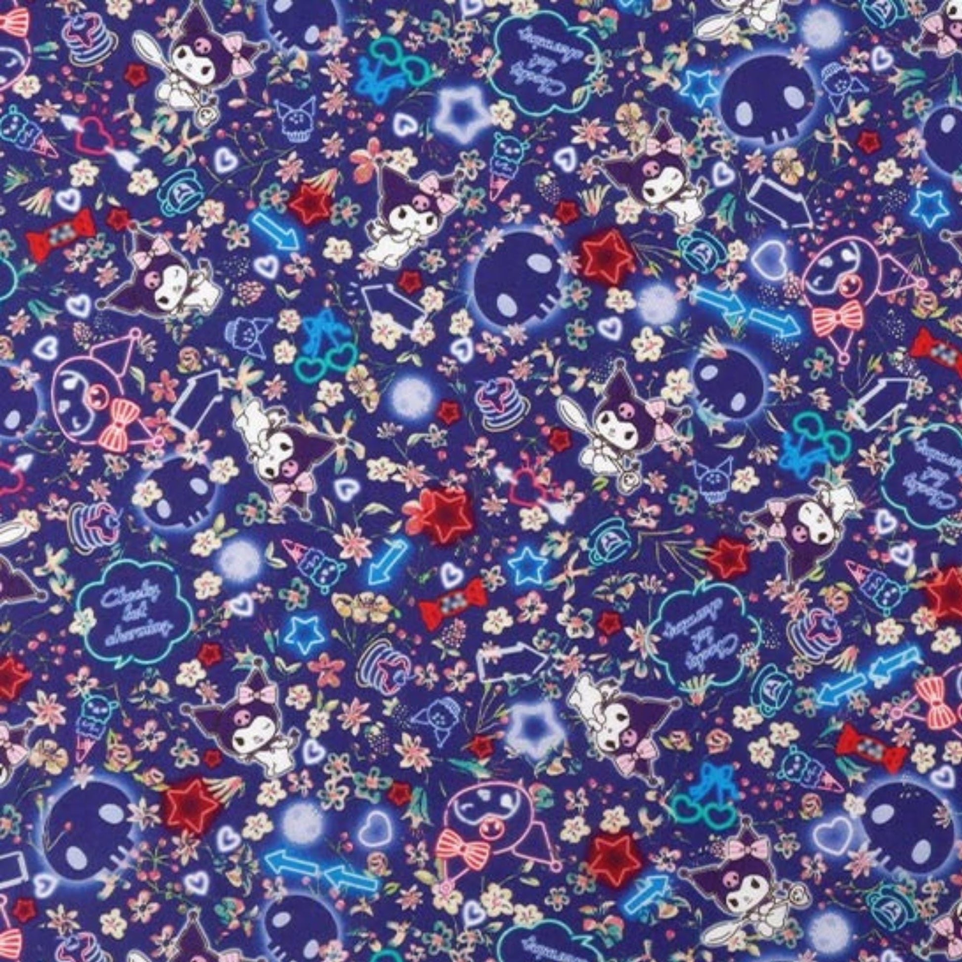 The image is a vibrant and colorful collage featuring various cartoon-like characters, flowers, stars, and other decorative elements in shades of blue, purple, and pink. The collage appears to be a playful and whimsical arrangement of various elements, creating a visually engaging and lively composition.
