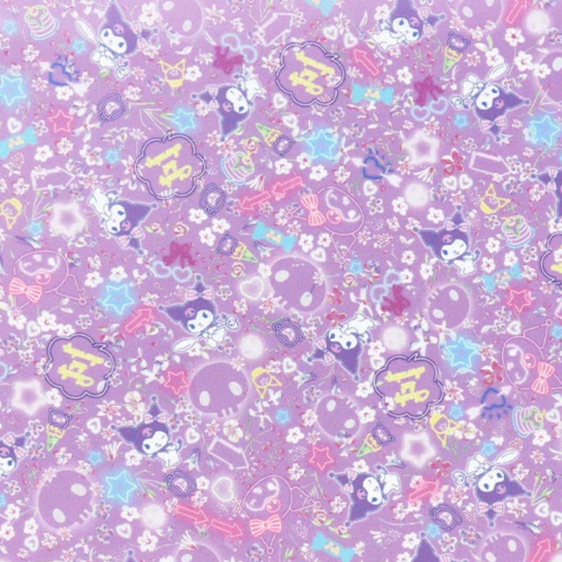 The image is a collage of various colorful and whimsical images, including cartoon-like characters, flowers, stars, and other decorative elements, all set against a purple background.