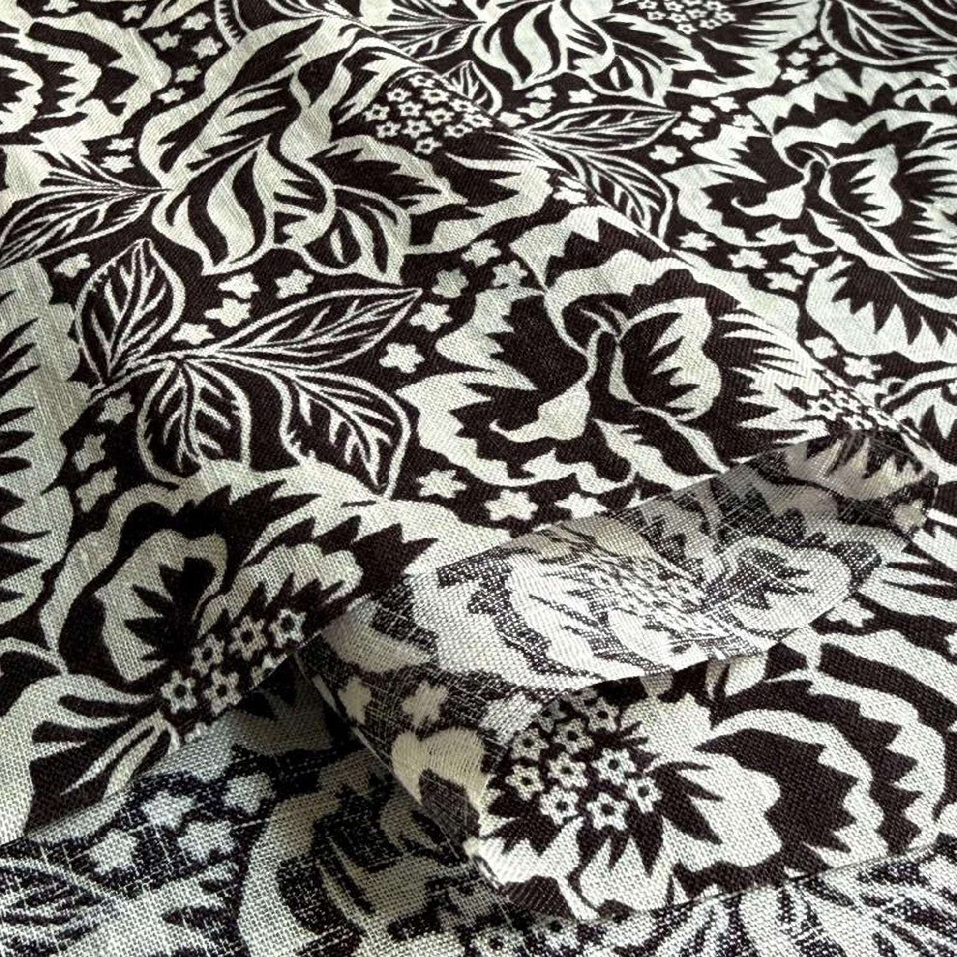 a close up of a black and white fabric