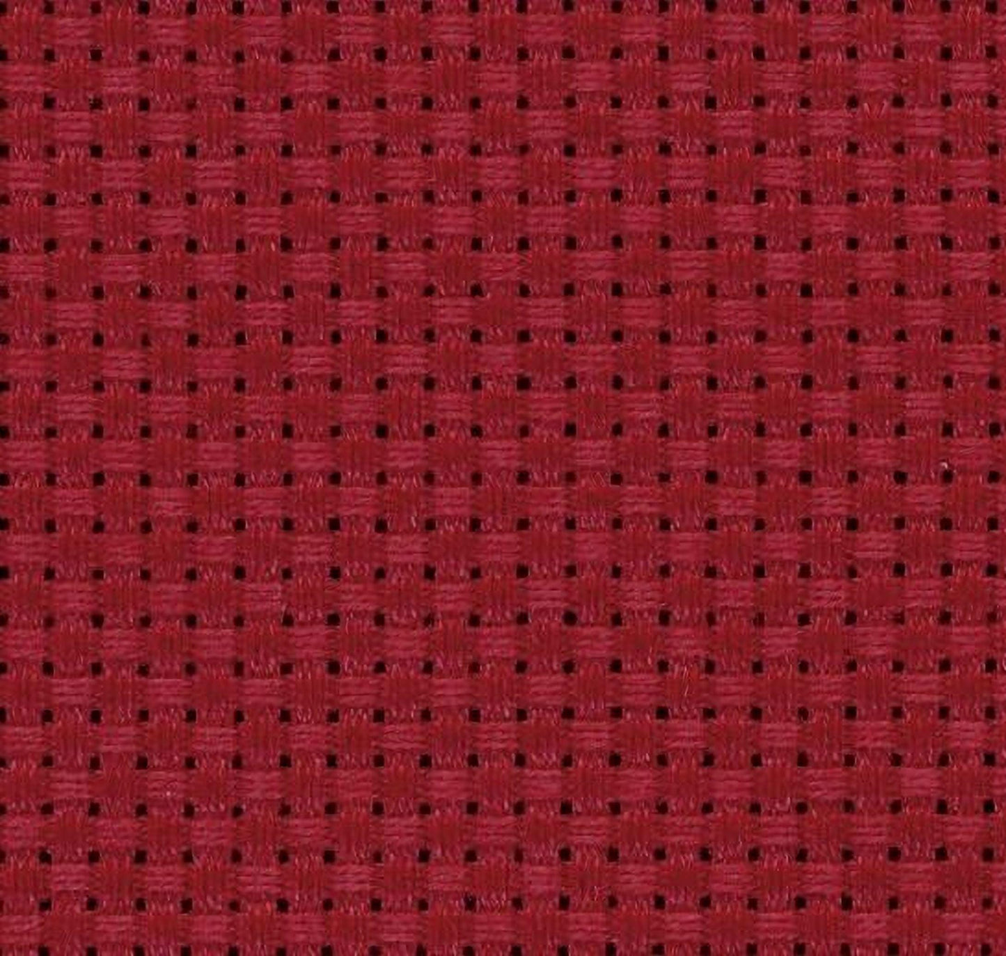 a close-up view of a red fabric with a woven pattern, featuring small squares or rectangles arranged in a grid-like pattern.
