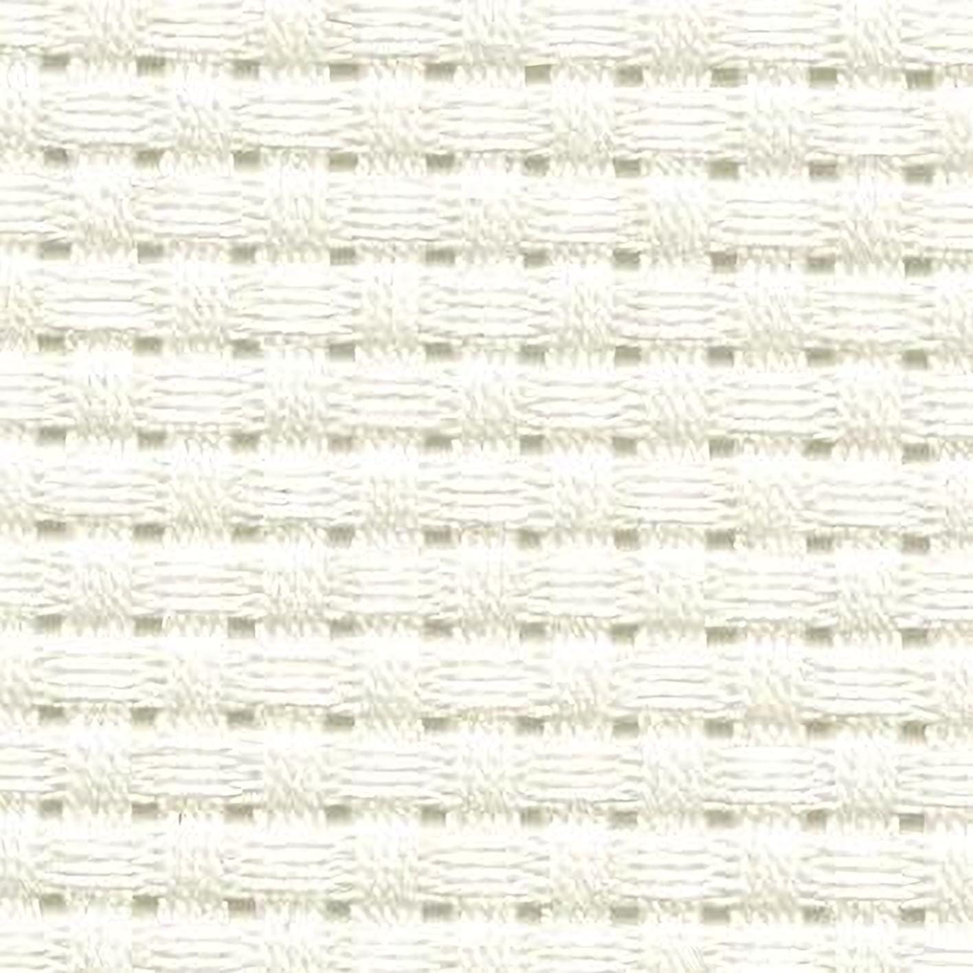 a close-up view of a white woven fabric with a repeating pattern of small squares or rectangles.