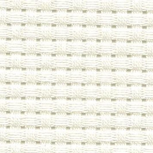 a close-up view of a white woven fabric with a repeating pattern of small squares or rectangles.