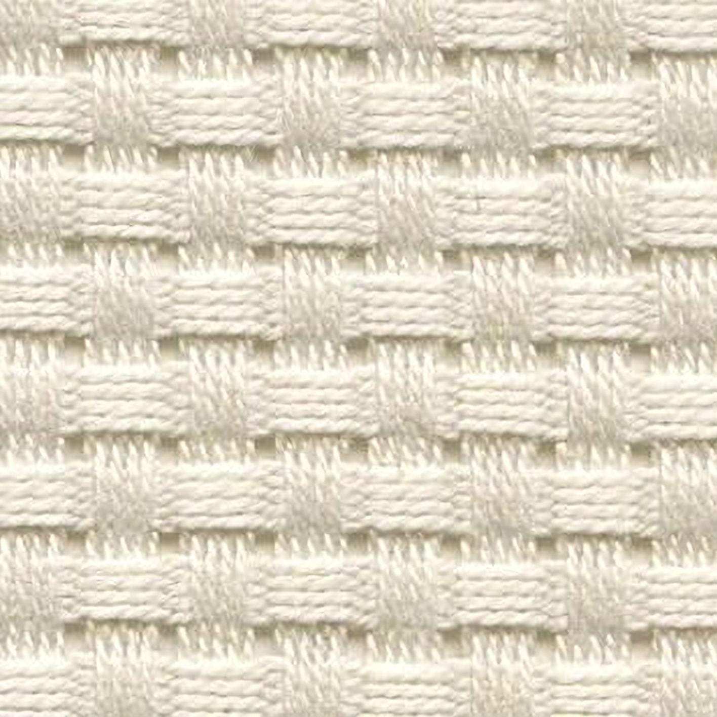 a close-up view of a white woven fabric with a repeating pattern of small squares or rectangles.