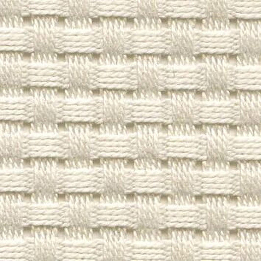 a close-up view of a white woven fabric with a repeating pattern of small squares or rectangles.