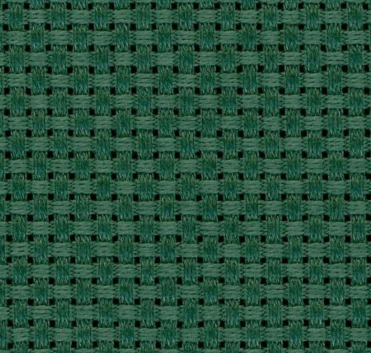 a close-up view of a green woven fabric with a repeating pattern of small squares or rectangles.