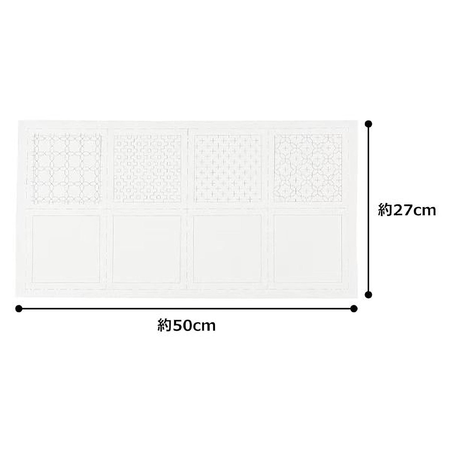 a collection of six square patterns, each with a different design, arranged in a grid format. The image is approximately 9.5 centimeters wide and 27 centimeters tall.
