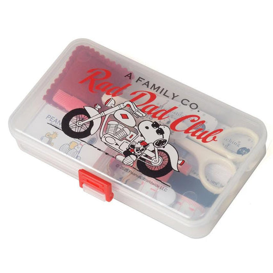 A plastic container with a cartoon image of a motorcycle and the text "A FAMILY CO. RAD CLUB" printed on it.