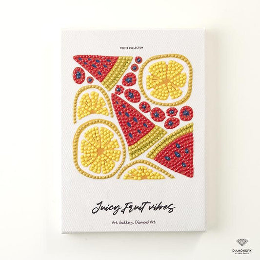 The image is a vibrant and colorful illustration of various fruits, including watermelon, lemon, and berries, arranged in a visually appealing manner.