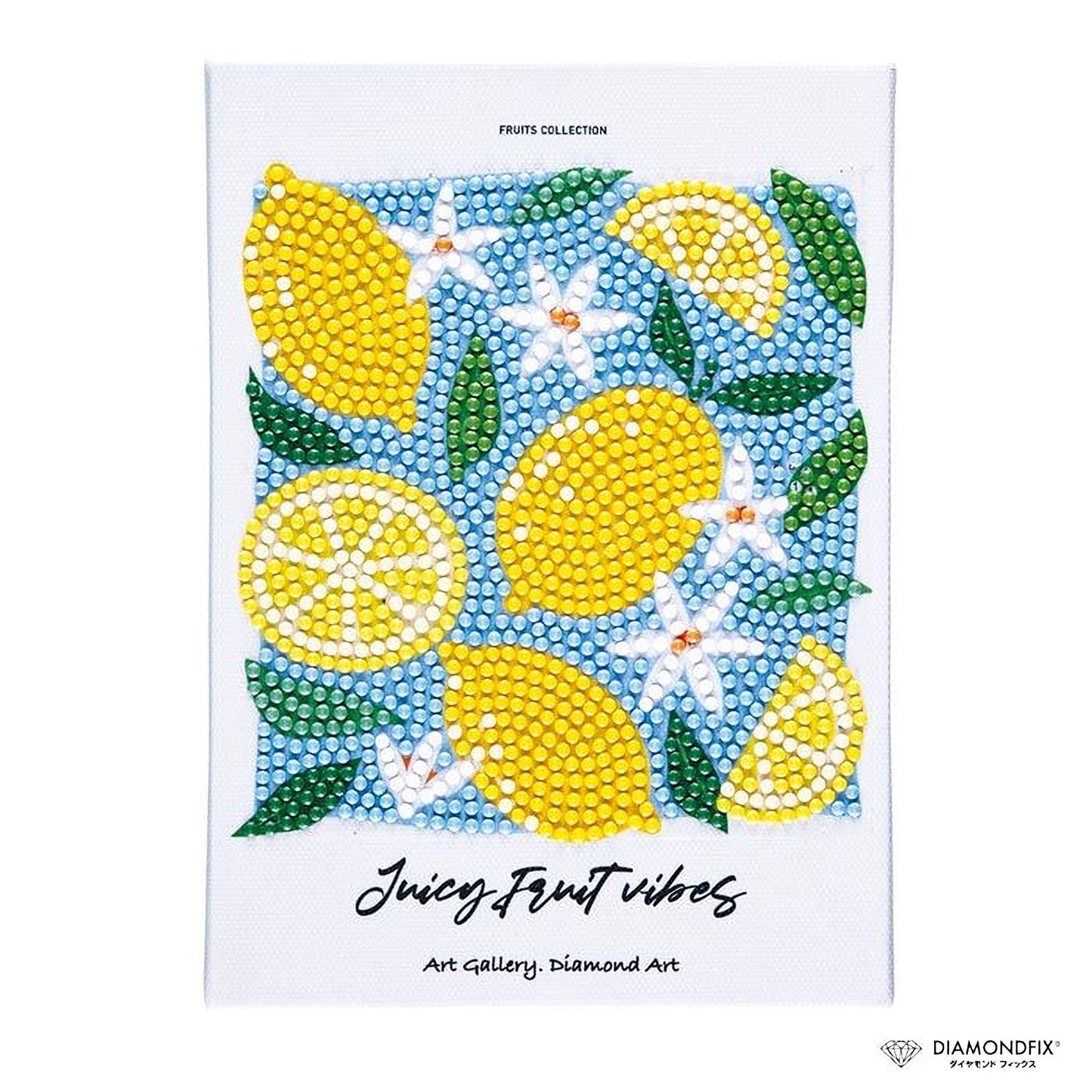 The image is a collage of various images featuring lemons, flowers, and leaves, all decorated with numerous small, colorful beads.