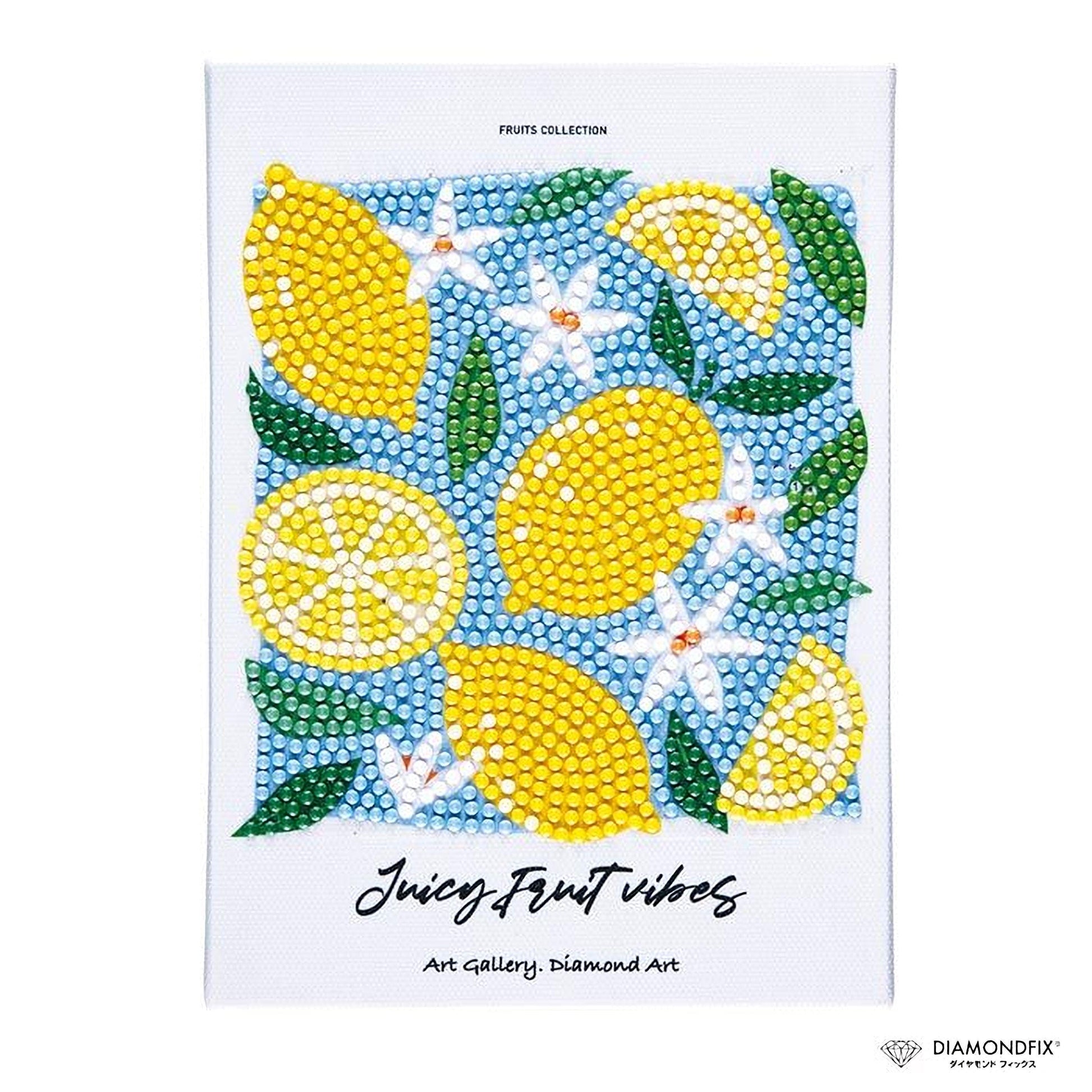 The image is a collage of various images featuring lemons, flowers, and leaves, all decorated with numerous small, colorful beads.