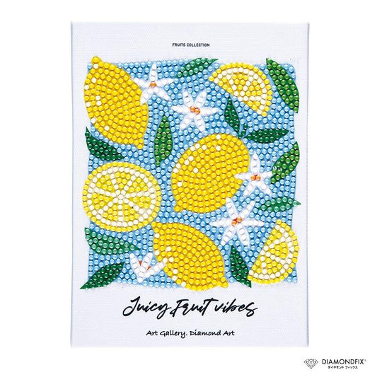 The image is a collage of various images featuring lemons, flowers, and leaves, all decorated with numerous small, colorful beads.