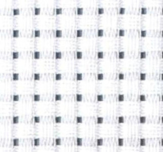 The image is a close-up of a white fabric with a black grid pattern, creating a visually striking contrast.