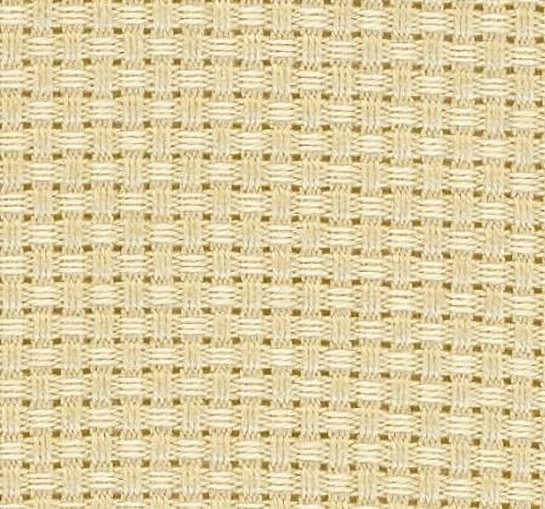 a close-up view of a woven fabric with a repeating pattern of small squares or rectangles in various shades of beige.