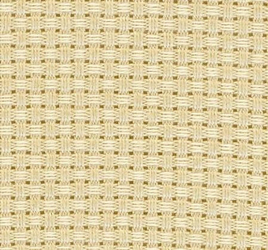 a close-up view of a woven fabric with a repeating pattern of small squares or rectangles in various shades of beige.