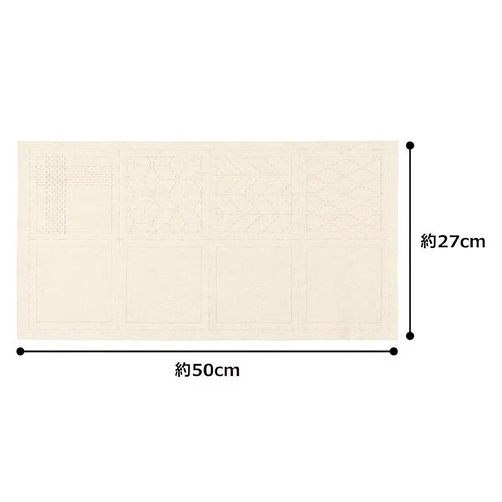 a large piece of fabric with a grid pattern on it, along with measurements indicating it is 27 centimeters wide and 50 centimeters long.