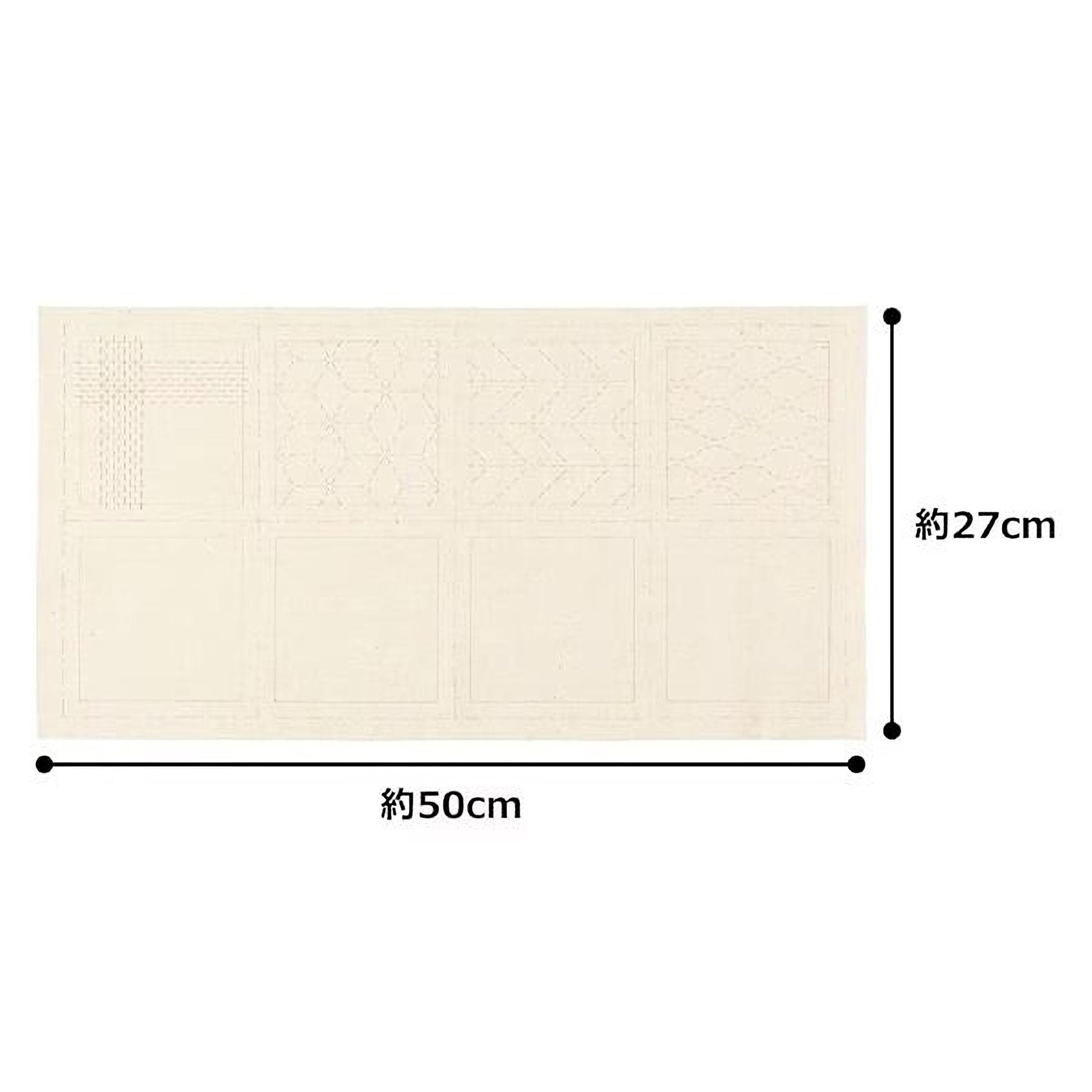 a large piece of fabric with a grid pattern on it, along with measurements indicating it is 27 centimeters wide and 50 centimeters long.