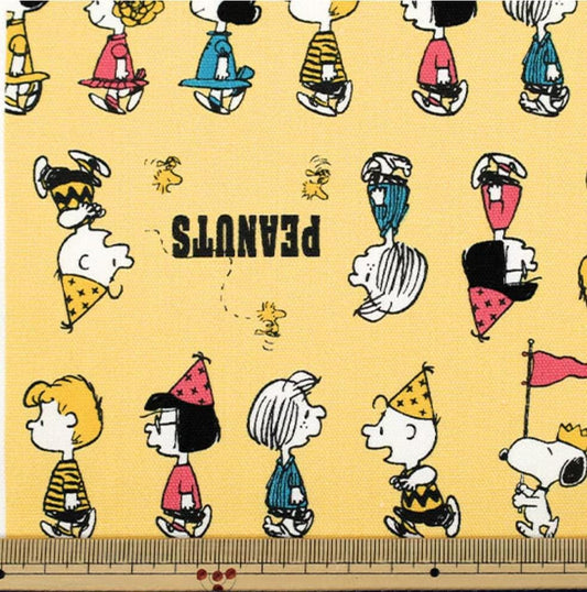 The image is a collage of various Peanuts characters, including Snoopy, Charlie Brown, and other iconic figures, all wearing party hats and engaging in different activities.