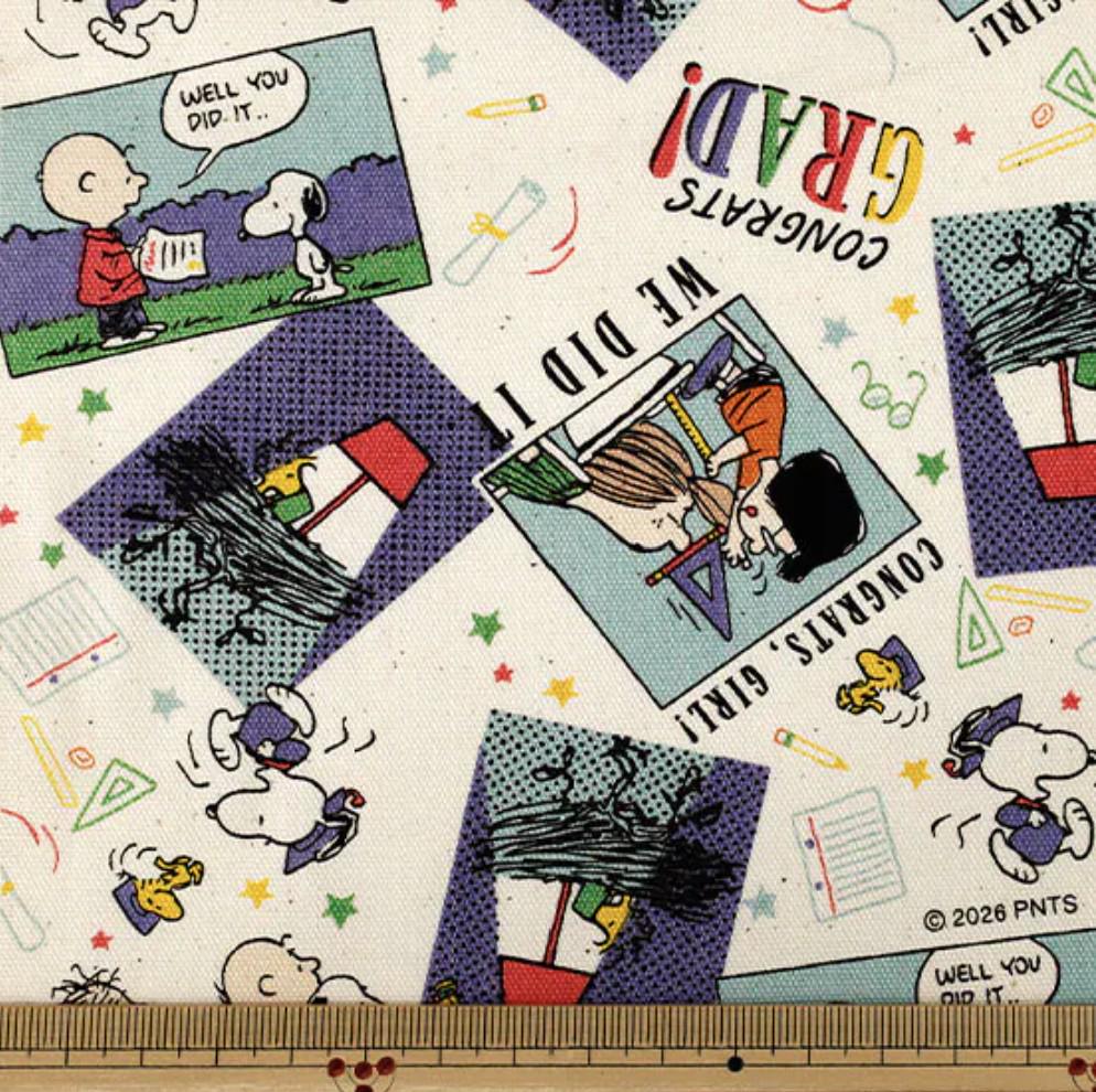 The image is a collage of various cartoon characters and scenes, including Snoopy and Woodstock, along with other elements such as pencils, stars, and geometric shapes.