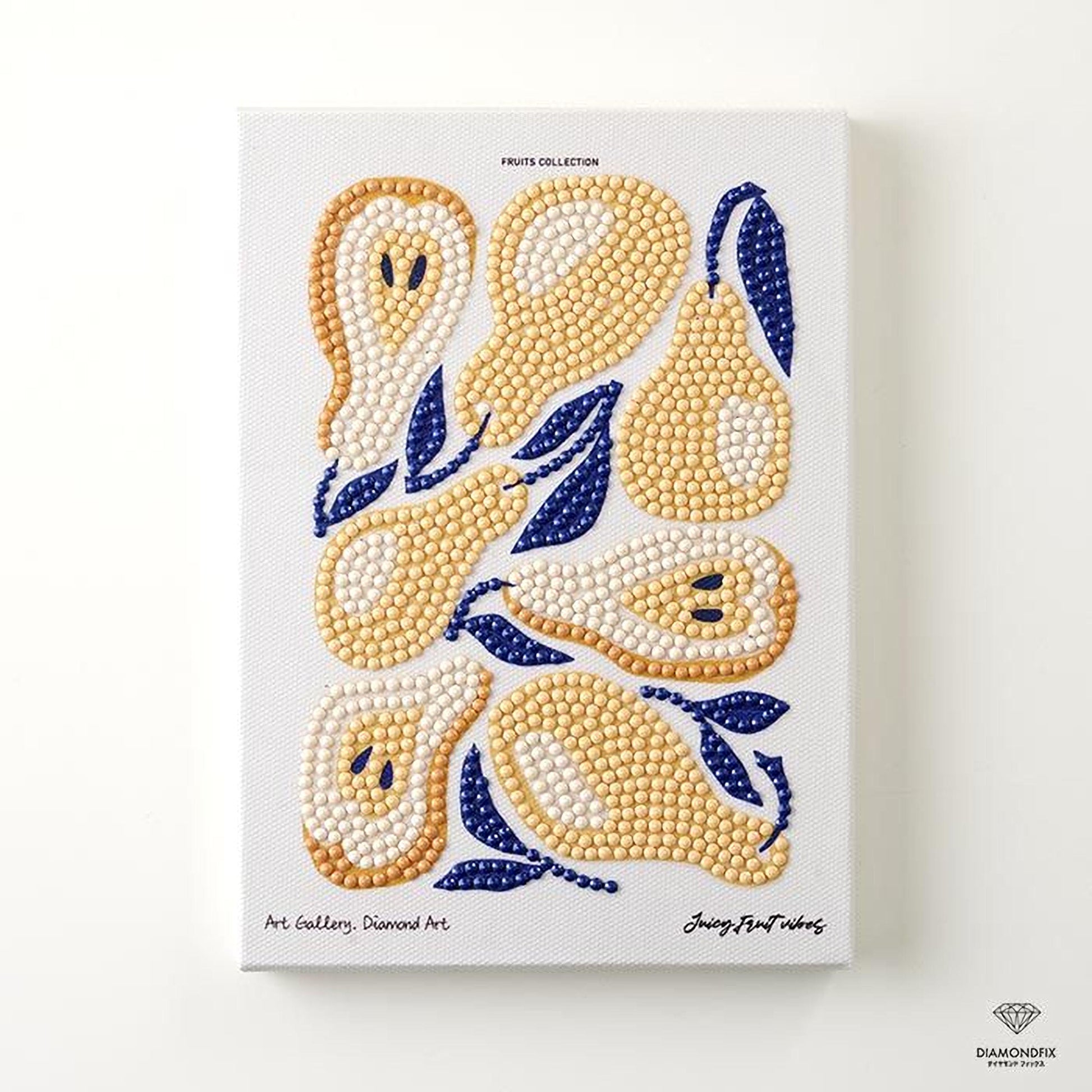 The image is a collage of various images featuring pearls and leaves in different colors, including yellow, blue, and white.