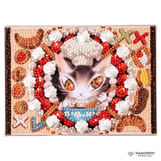 A collage of various food items, including a cat, donuts, and other pastries, arranged in a visually appealing manner.
