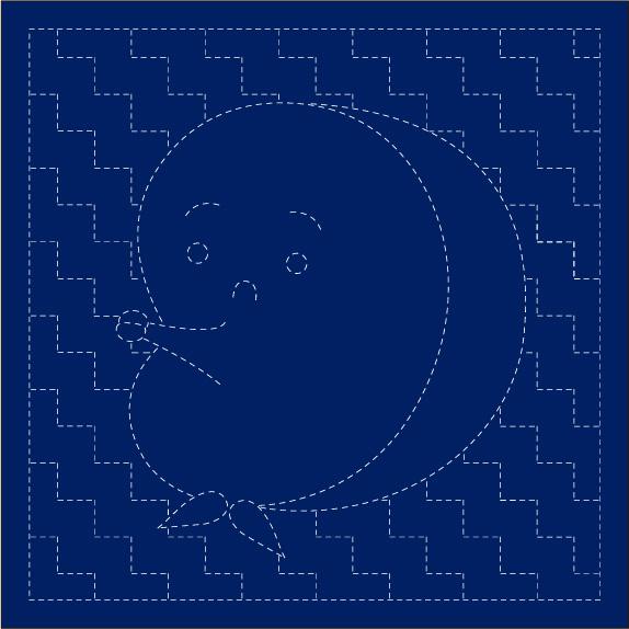 The image is a blue square with a simple, abstract design featuring a large, round shape resembling a face or a head.