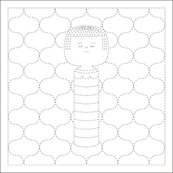 A black and white image depicting a stylized human figure with a simple, geometric design surrounding it.
