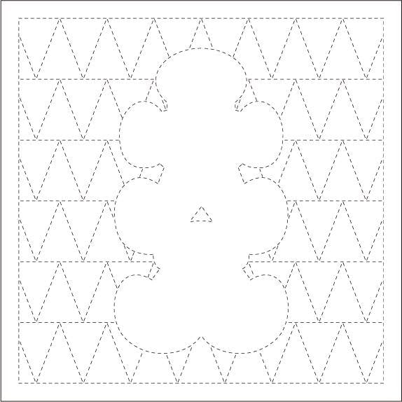 a pattern of triangles, with a large, outlined shape resembling a bear in the center.