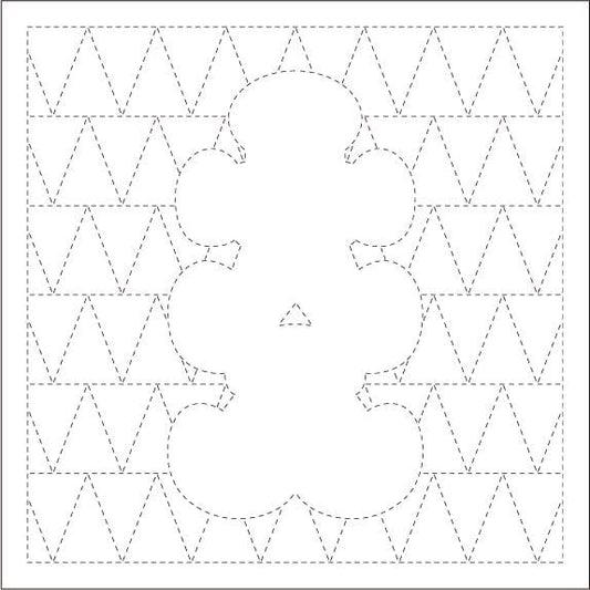a pattern of triangles, with a large, outlined shape resembling a bear in the center.