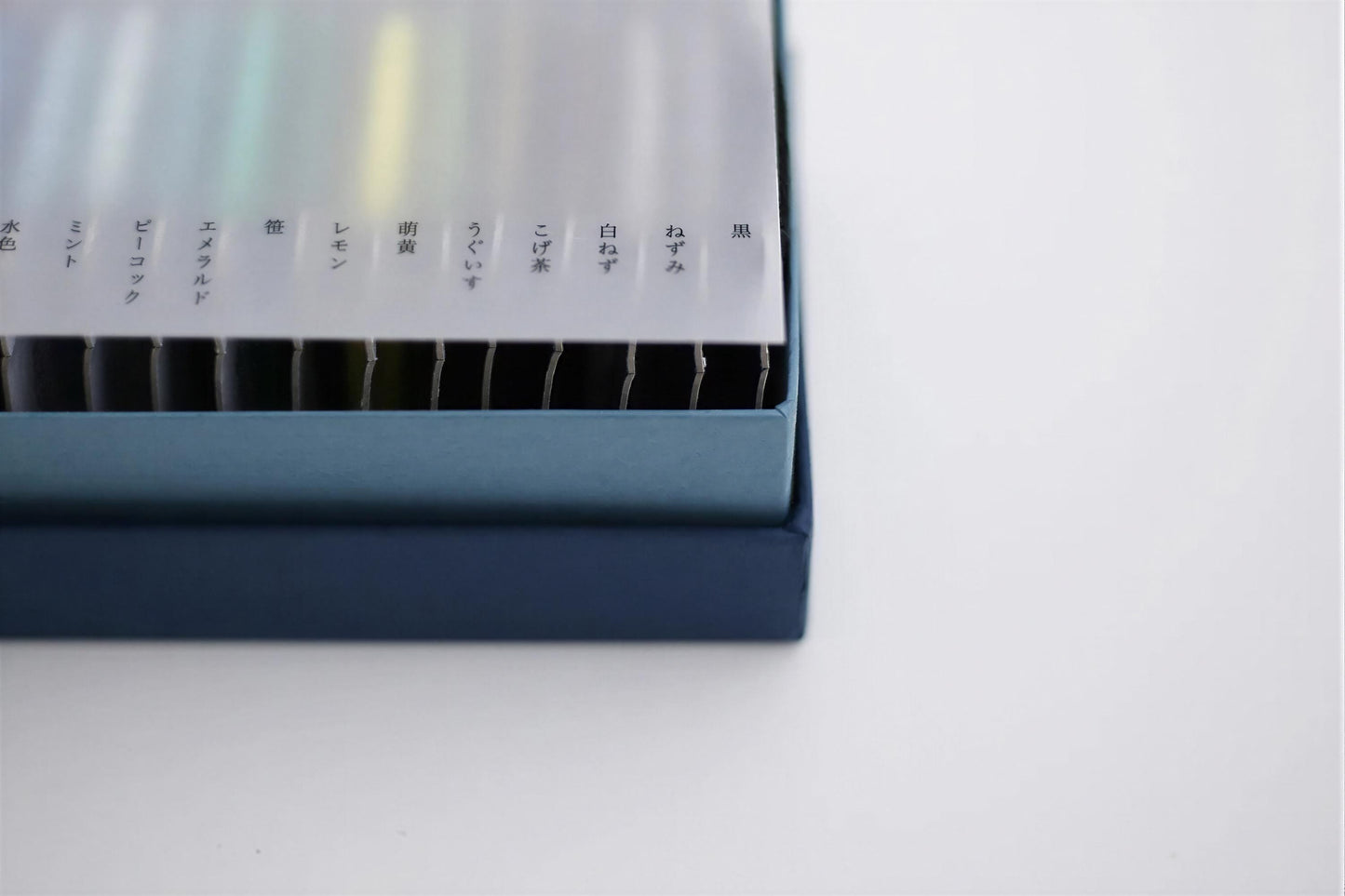 a close-up view of a blue and white box with Japanese text on it, placed on a white surface.