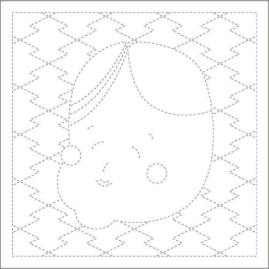 A simple black and white line drawing of a smiling face with a zigzag pattern surrounding it.