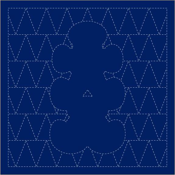a blue background with a repeating pattern of white triangles. The pattern is arranged in a grid-like fashion, creating a visually striking and geometric design.