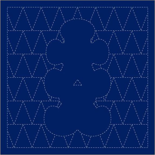 a blue background with a repeating pattern of white triangles. The pattern is arranged in a grid-like fashion, creating a visually striking and geometric design.