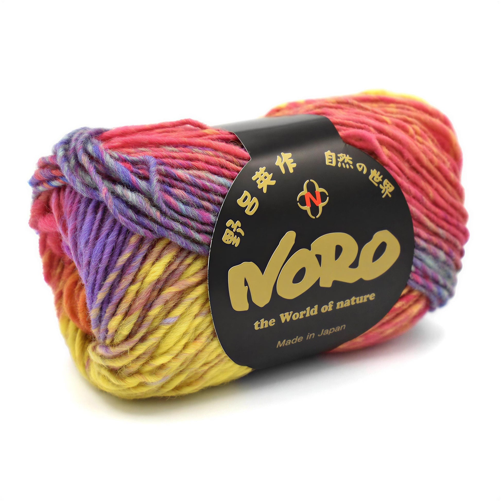A ball of multicolored yarn with a label that reads "Nero the World of nature" and "Made in Japan".