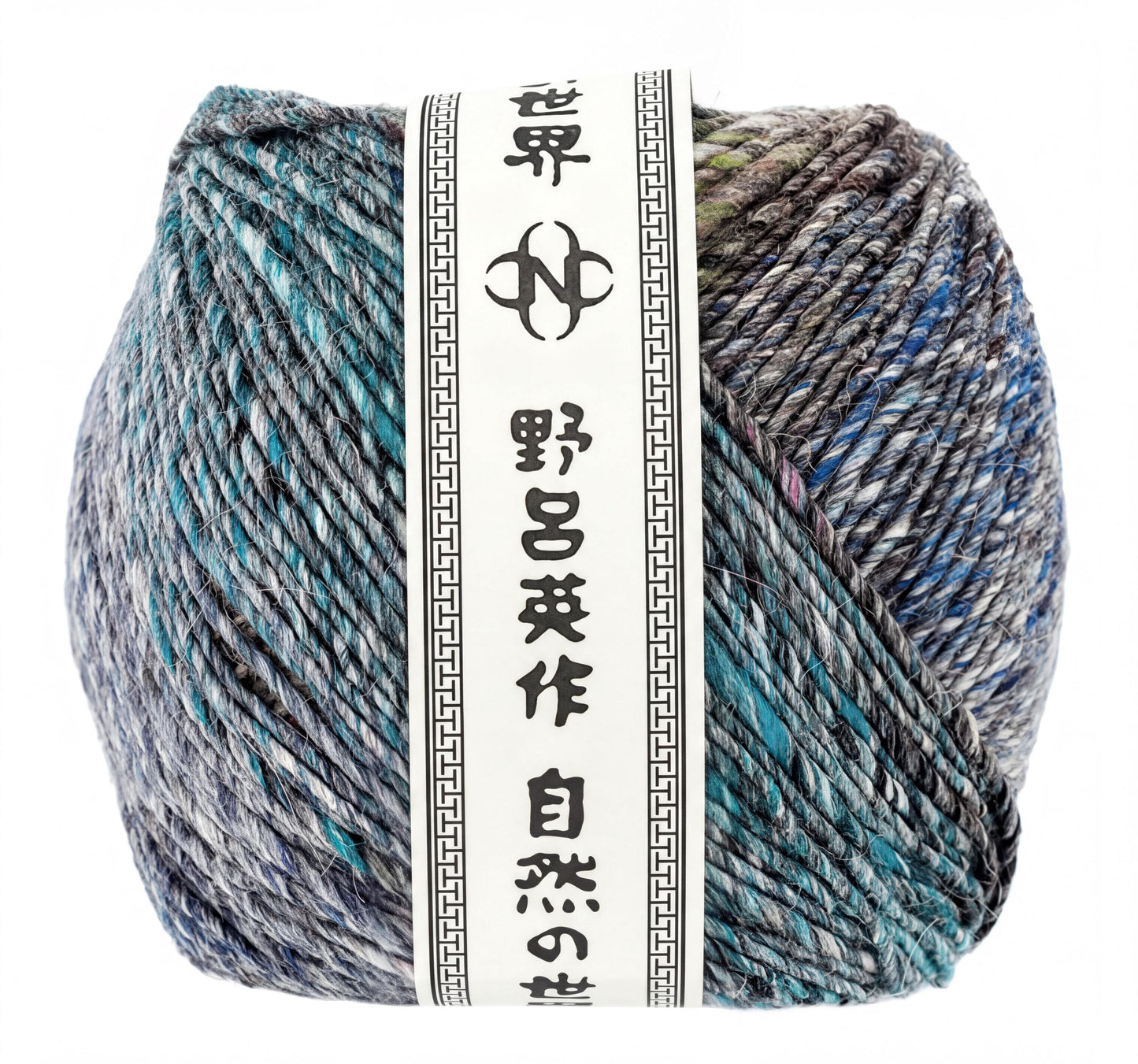 A ball of yarn with a label that includes Japanese characters and English text.