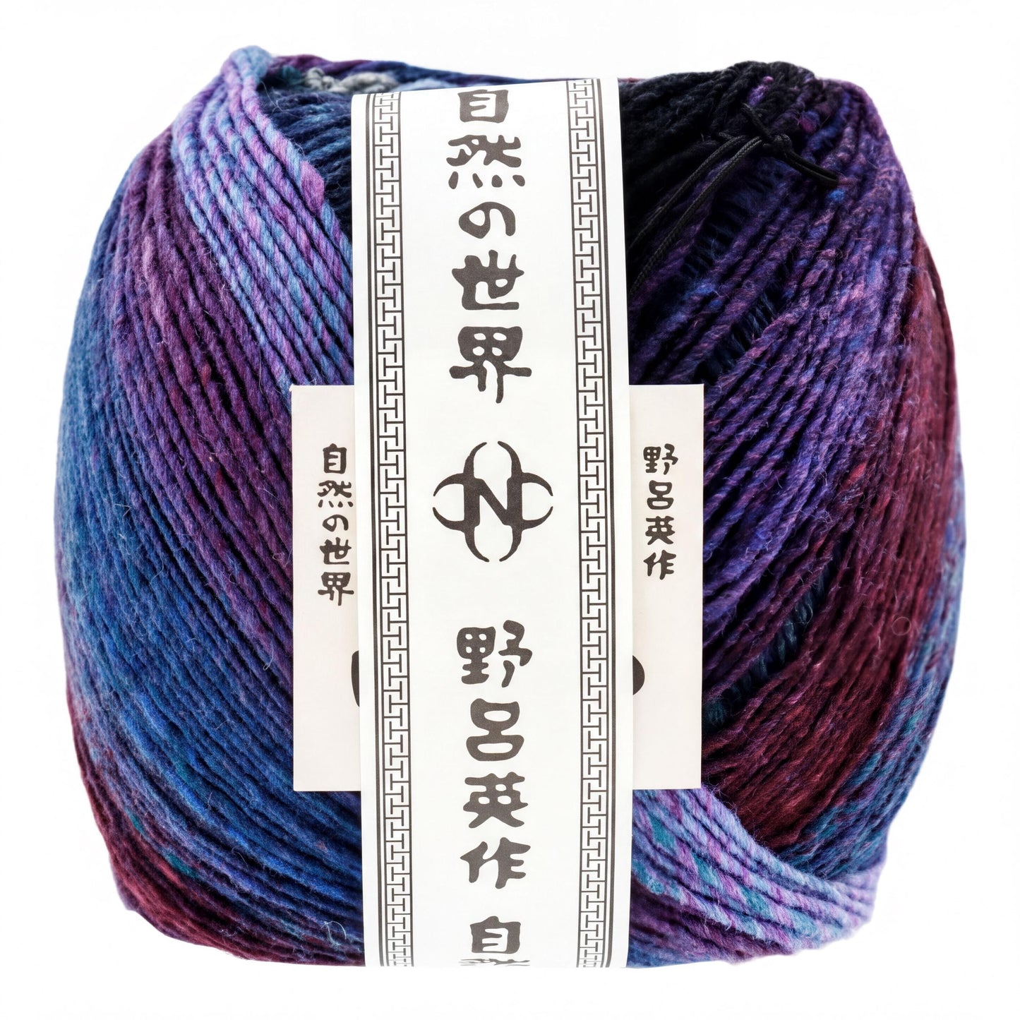 A ball of yarn with a label that includes Japanese text and a logo.
