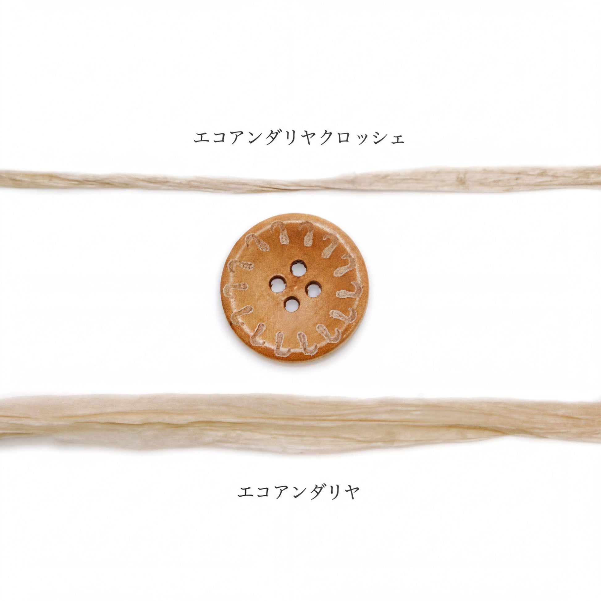 a single brown button with a decorative pattern on it, placed in the center of a white background.