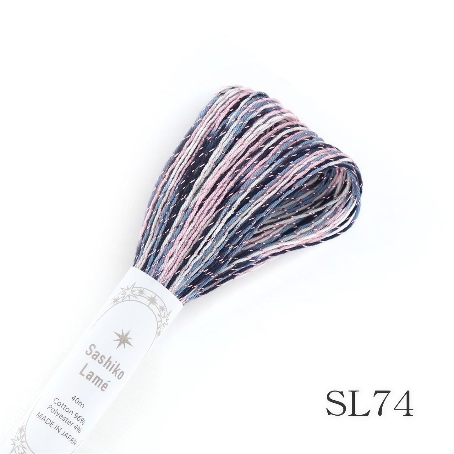 A bundle of thread with a label that reads "Sashiko Lente" and "40% Cotton 60% Polyester 60% Made in Japan".