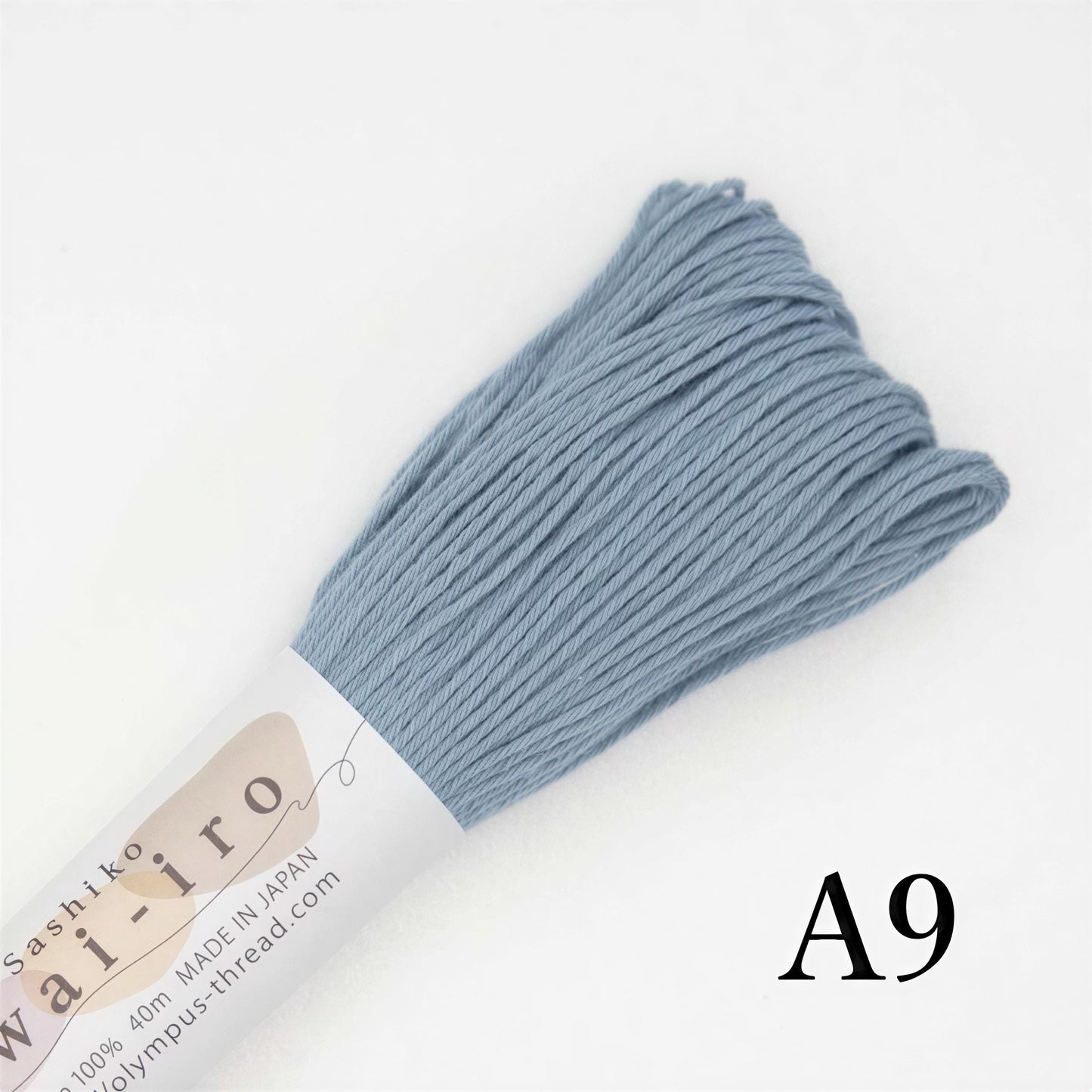 A close-up image of a spool of blue thread with the text "A9" printed on it.