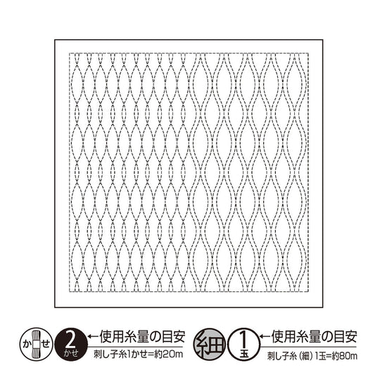 The image is a black and white square with a repeating pattern of lines and dots, resembling a grid or a quilt-like design.