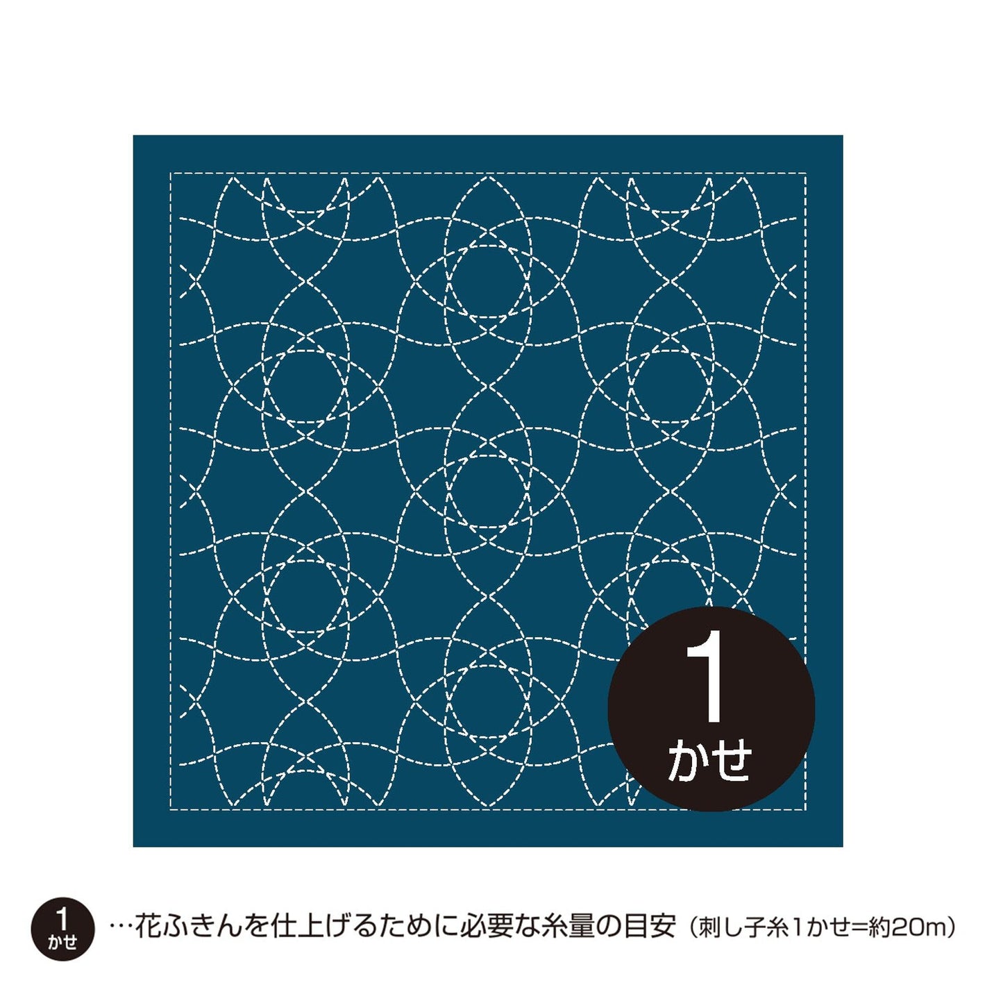 A square-shaped blue background with a repeating pattern of white circles and lines, and a black circle with the number "1" inside it.