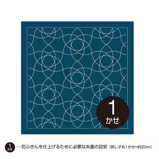 A square-shaped blue background with a repeating pattern of white circles and lines, and a black circle with the number "1" inside it.