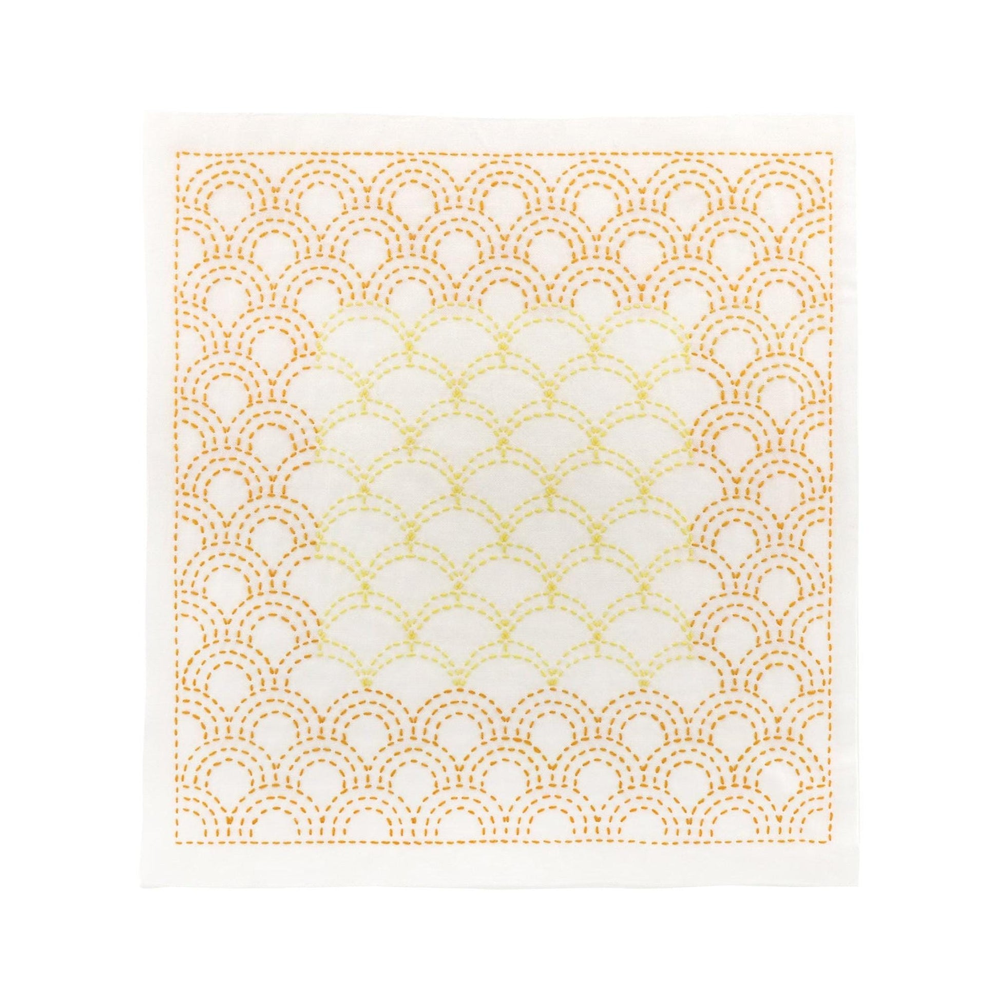 a square with a repeating pattern of orange and yellow circles, creating a visually striking and intricate design.