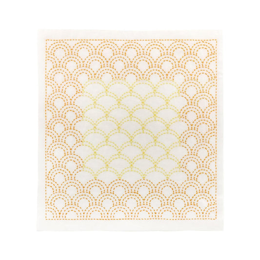 a square with a repeating pattern of orange and yellow circles, creating a visually striking and intricate design.