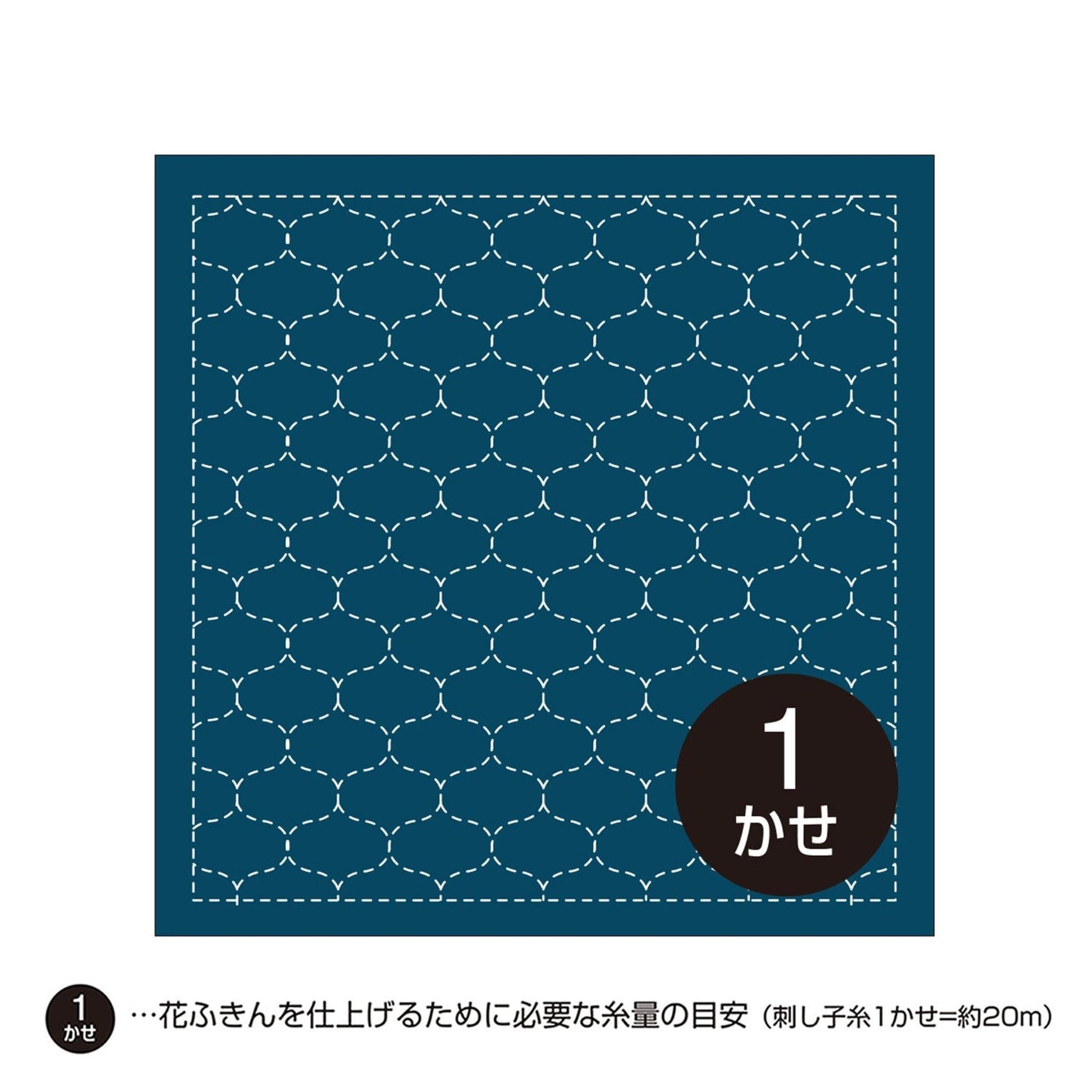 A square with a blue background and a white dotted pattern. There is a black circle with the number 1 in it, and some text in Japanese below the image.