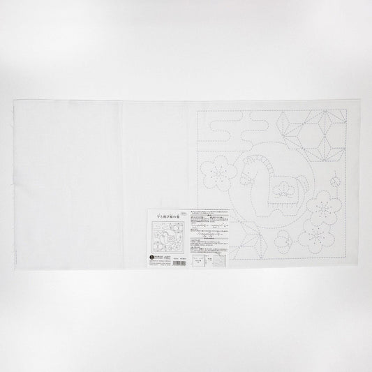The image is a white piece of paper with a black and white illustration of a horse and flowers.